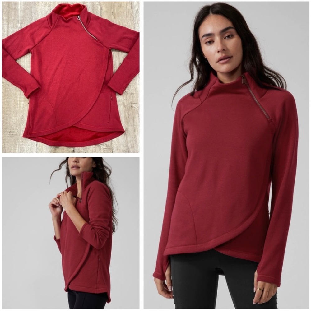 NWOT: ATHLETA Cozy Karma Asym Pullover in Red, Sweater/light jacket, Size S